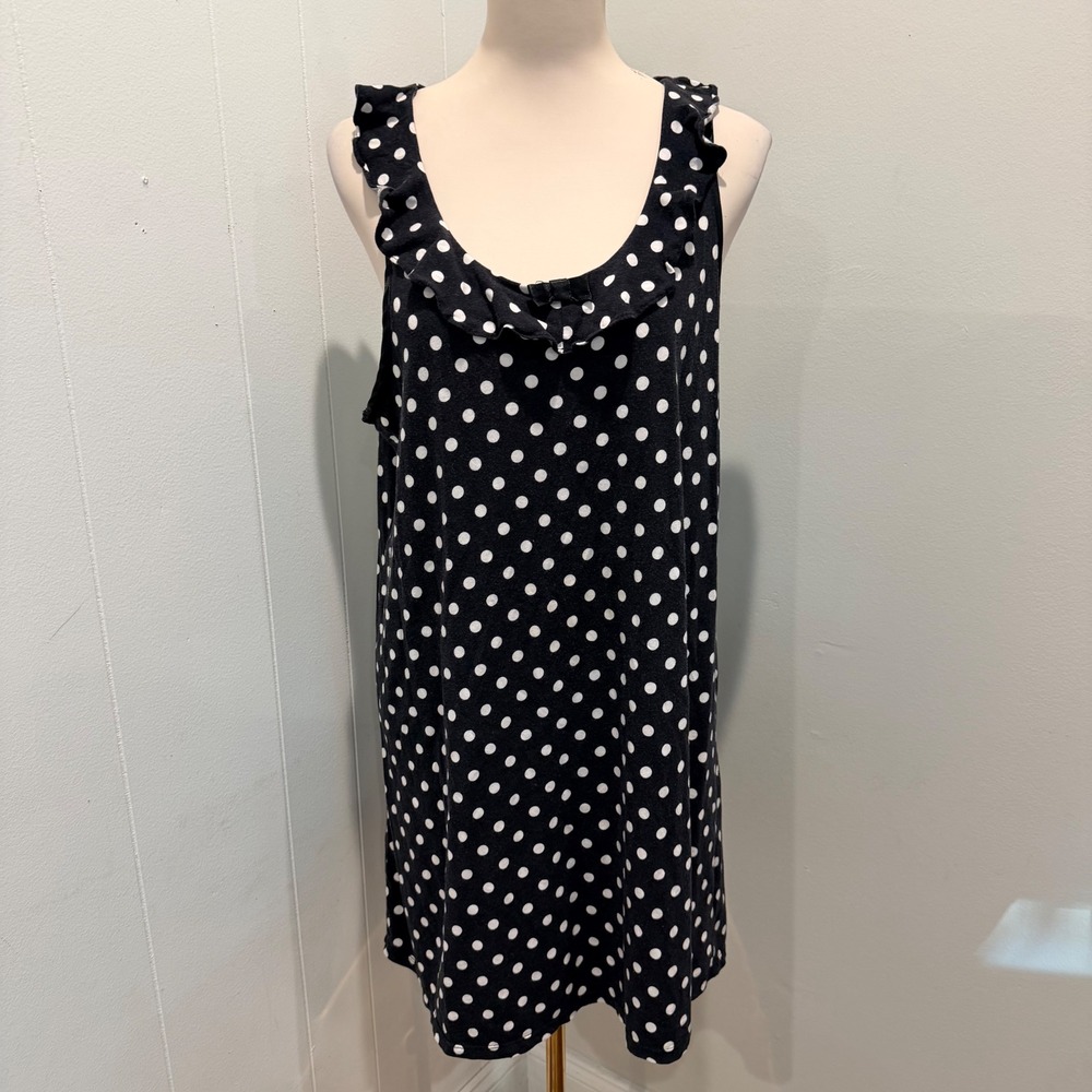 Kate Spade Black Polka Dot Ruffle Trim Sleep Dress Nightgown | Size L